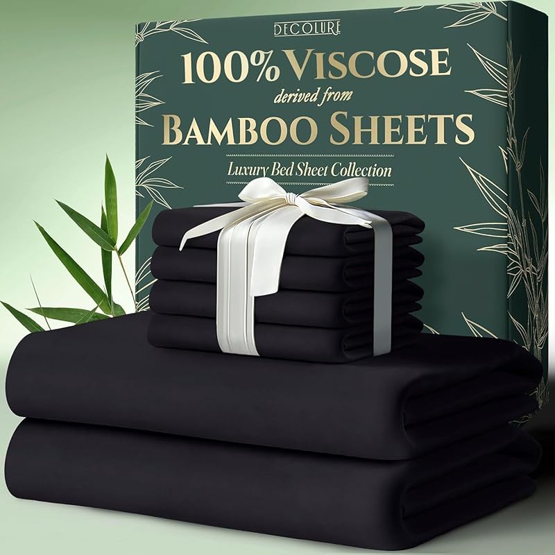 100% Bamboo Viscose Sheets 6pcs Set - Ultra Soft & Luxuriously, Deep Pocket