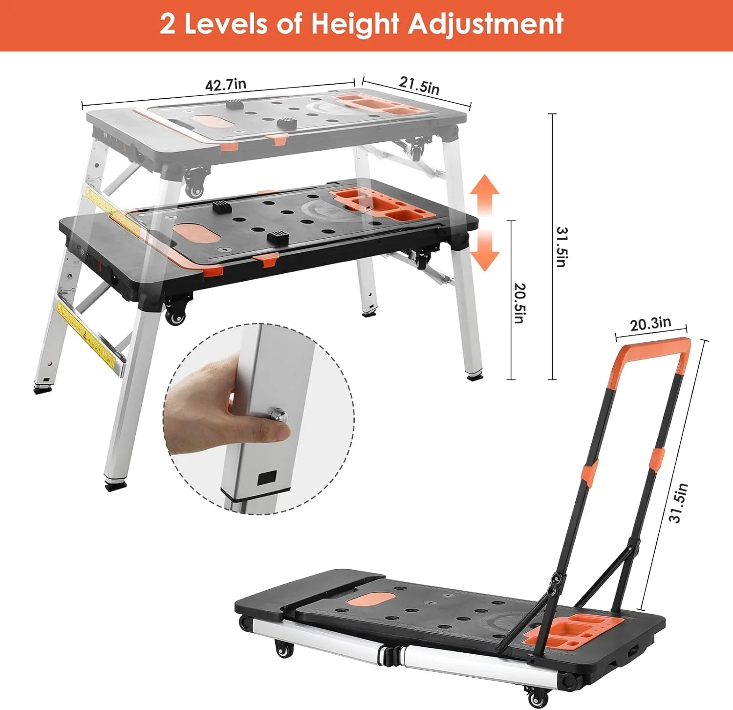 7-in-1 Rolling Foldable Workbench with Storage