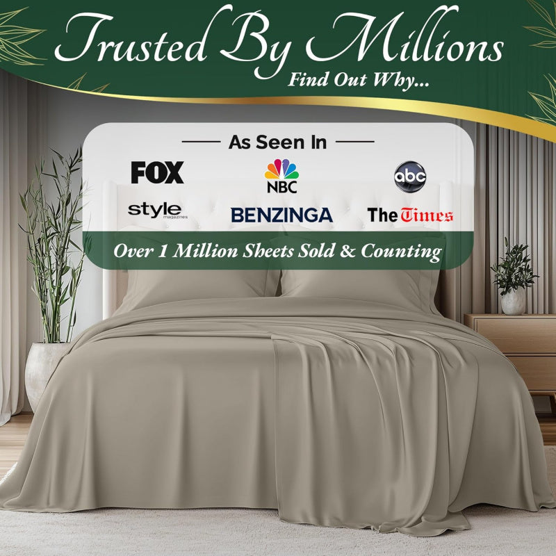 100% Bamboo Viscose Sheets 6pcs Set - Ultra Soft & Luxuriously, Deep Pocket