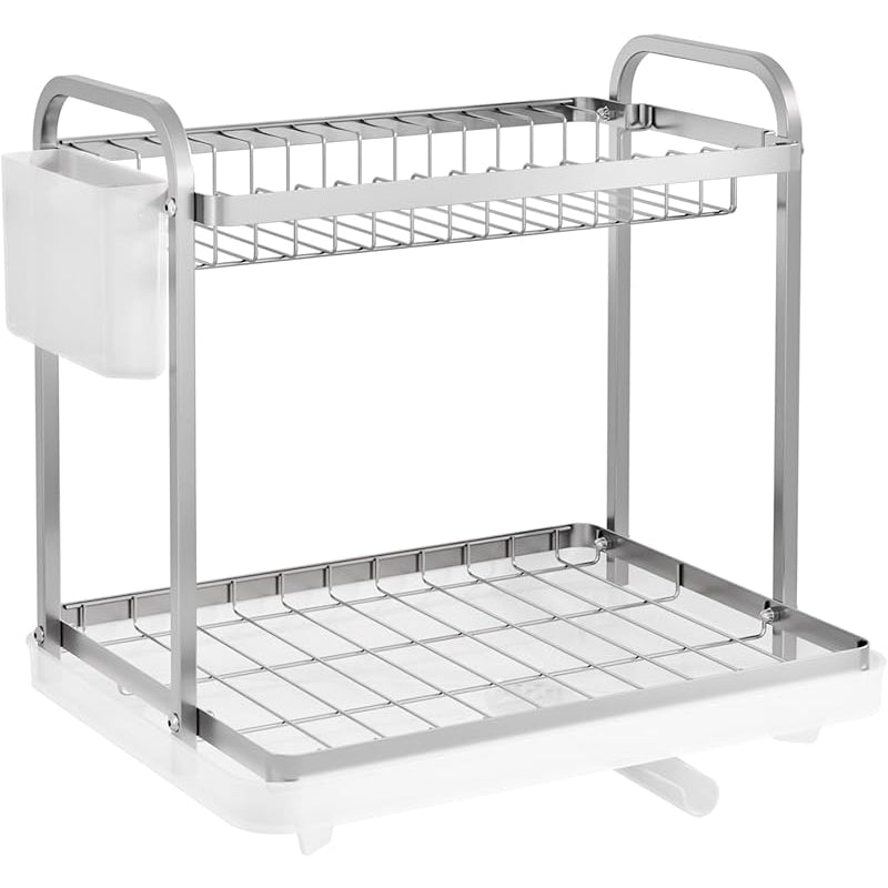 Dish Drying Rack for Kitchen Counter, 2-Tier Organizers and Storage Rack with Drainboard and Cutlery Holder