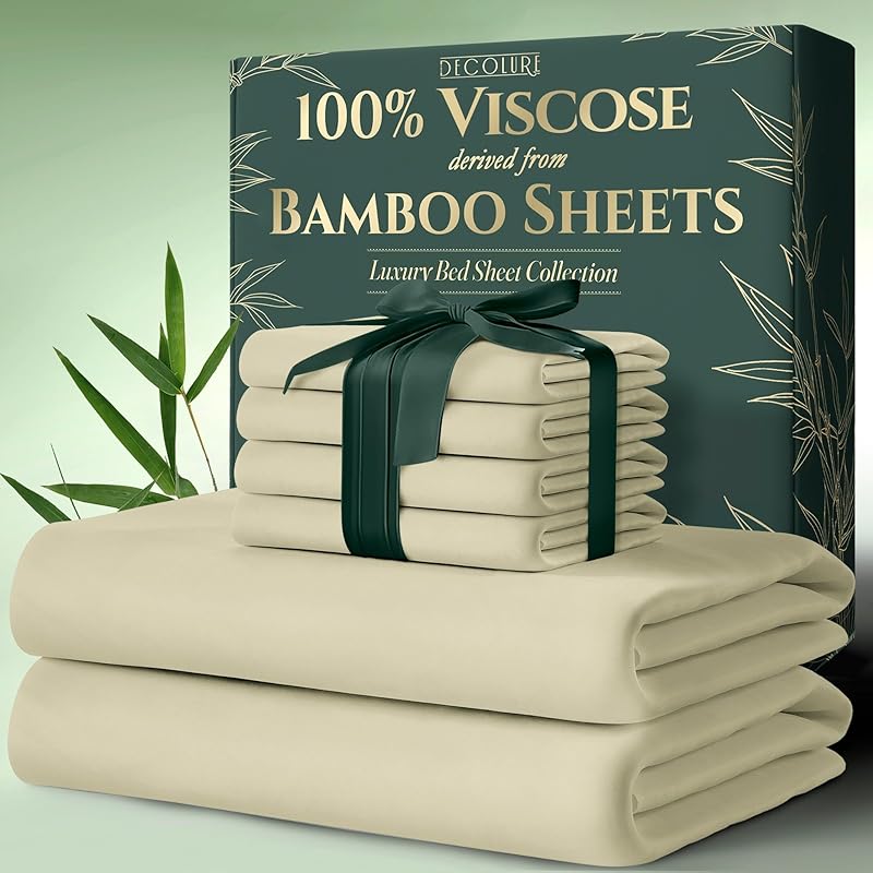 100% Bamboo Viscose Sheets 6pcs Set - Ultra Soft & Luxuriously, Deep Pocket
