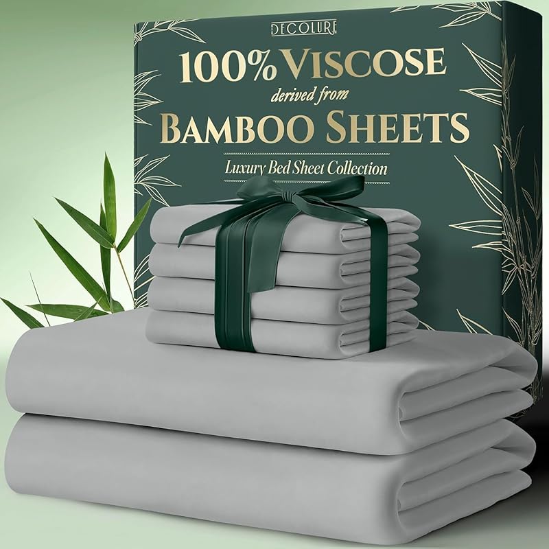 100% Bamboo Viscose Sheets 6pcs Set - Ultra Soft & Luxuriously, Deep Pocket