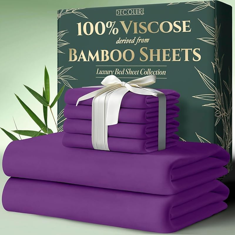 100% Bamboo Viscose Sheets 6pcs Set - Ultra Soft & Luxuriously, Deep Pocket