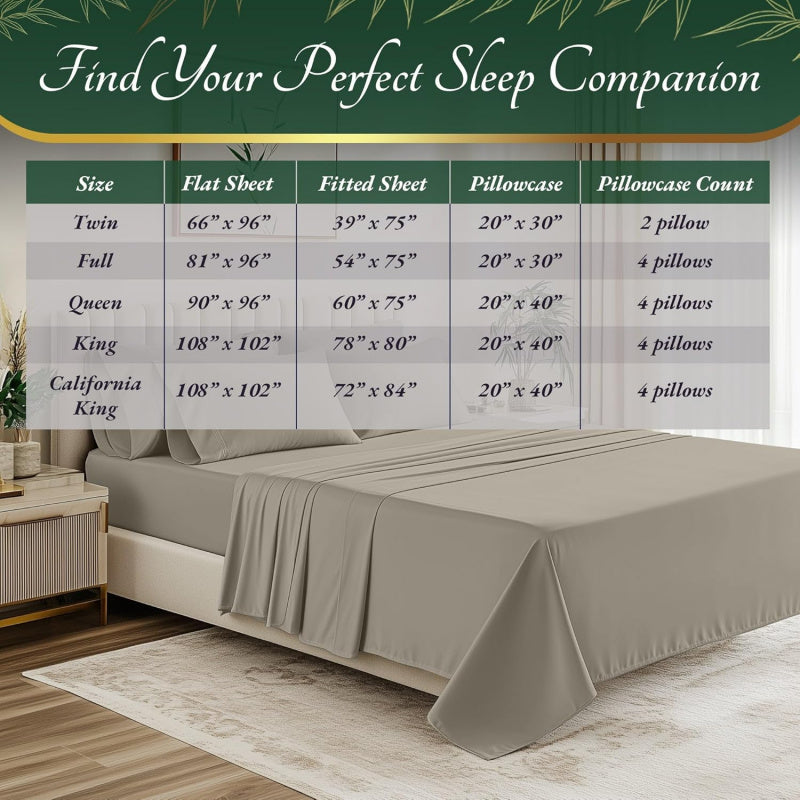 100% Bamboo Viscose Sheets 6pcs Set - Ultra Soft & Luxuriously, Deep Pocket