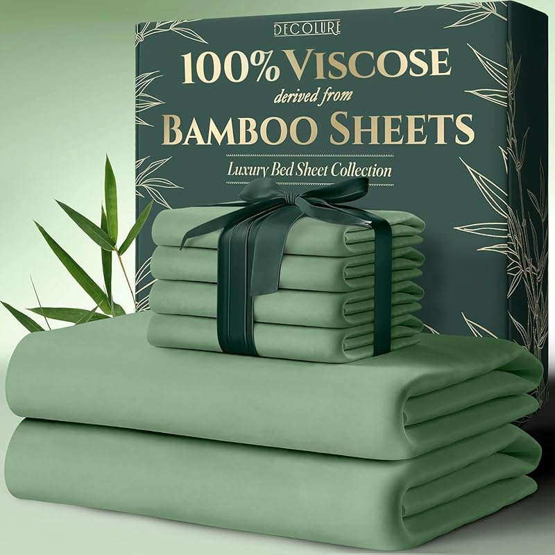 100% Bamboo Viscose Sheets 6pcs Set - Ultra Soft & Luxuriously, Deep Pocket