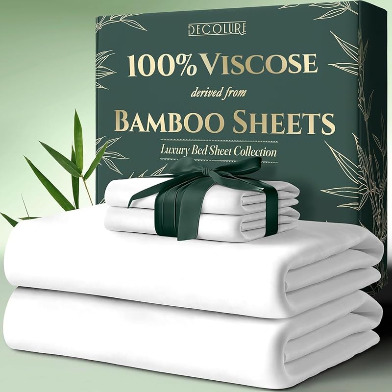100% Bamboo Viscose Sheets 6pcs Set - Ultra Soft & Luxuriously, Deep Pocket