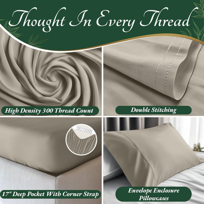 100% Bamboo Viscose Sheets 6pcs Set - Ultra Soft & Luxuriously, Deep Pocket