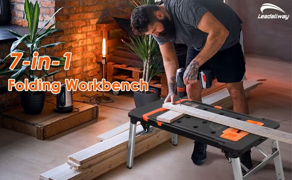 7-in-1 Rolling Foldable Workbench with Storage