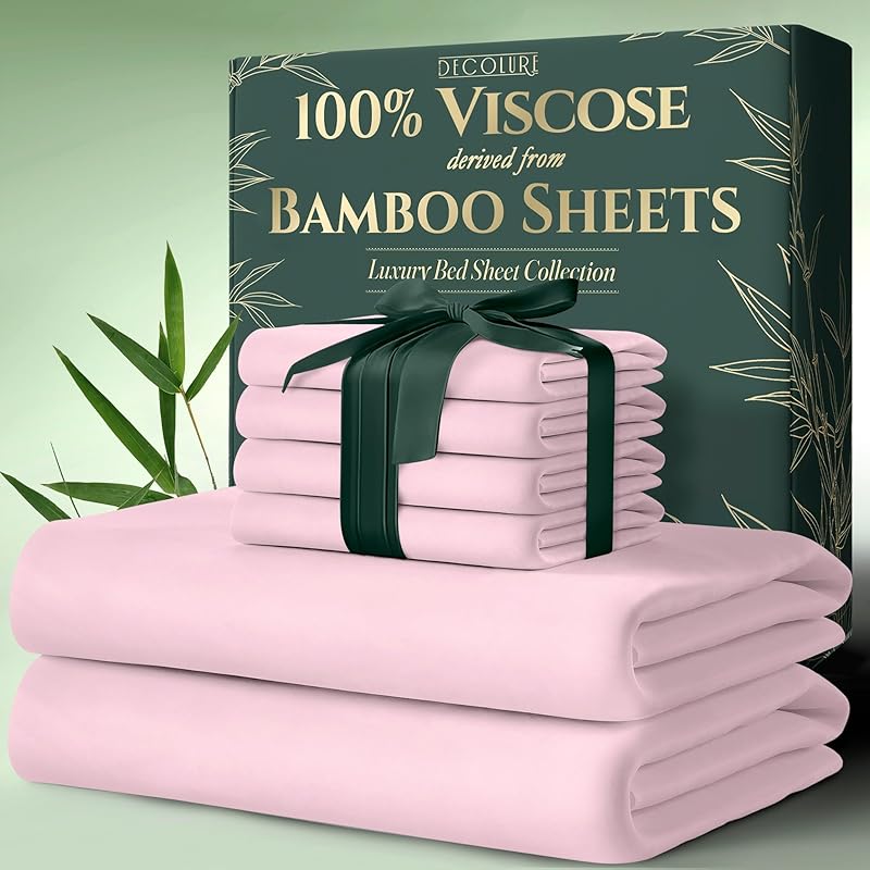 100% Bamboo Viscose Sheets 6pcs Set - Ultra Soft & Luxuriously, Deep Pocket