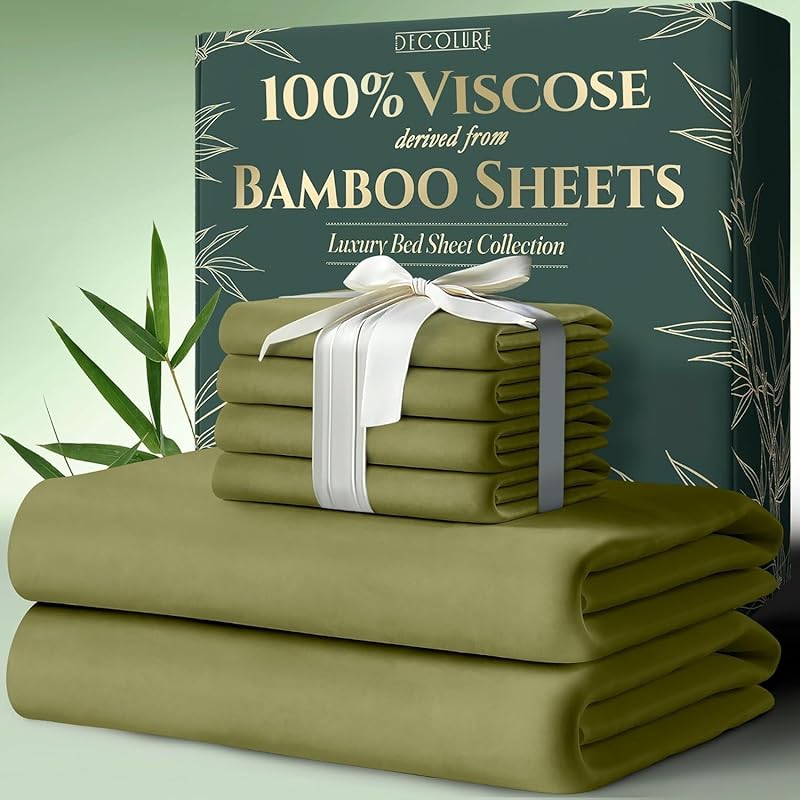 100% Bamboo Viscose Sheets 6pcs Set - Ultra Soft & Luxuriously, Deep Pocket