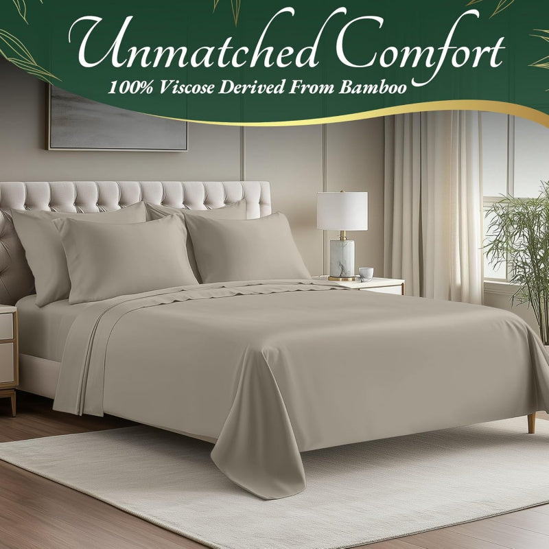 100% Bamboo Viscose Sheets 6pcs Set - Ultra Soft & Luxuriously, Deep Pocket