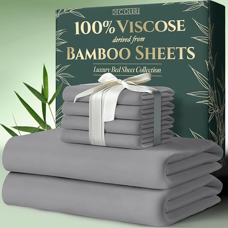 100% Bamboo Viscose Sheets 6pcs Set - Ultra Soft & Luxuriously, Deep Pocket