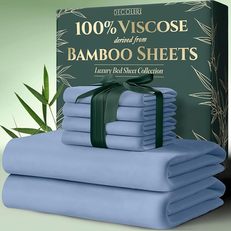 100% Bamboo Viscose Sheets 6pcs Set - Ultra Soft & Luxuriously, Deep Pocket
