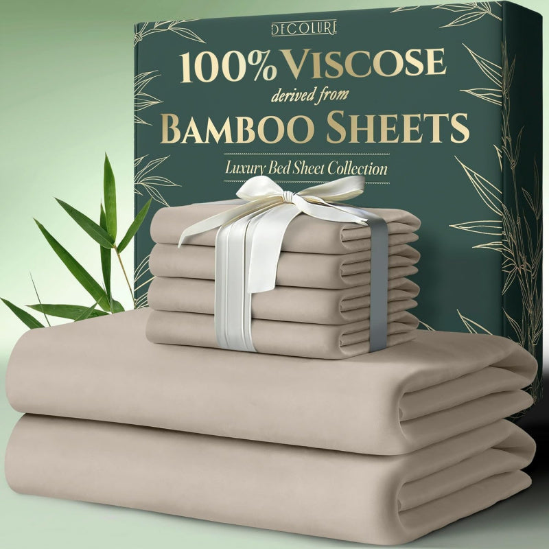 100% Bamboo Viscose Sheets 6pcs Set - Ultra Soft & Luxuriously, Deep Pocket
